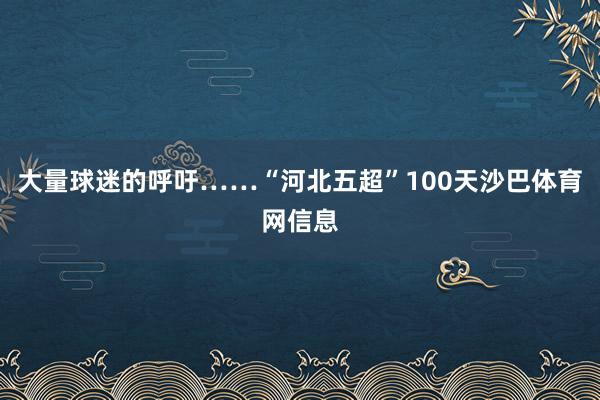 大量球迷的呼吁……“河北五超”100天沙巴体育网信息