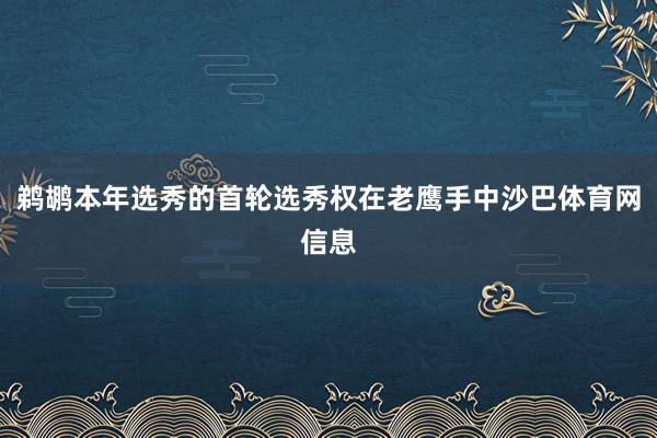 鹈鹕本年选秀的首轮选秀权在老鹰手中沙巴体育网信息